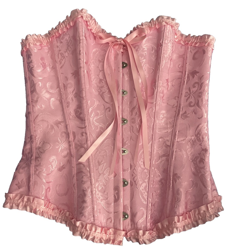 Women's Pink Corset Size Small Boning Lace Up Ribbon Whimsigoth Ballerinacore